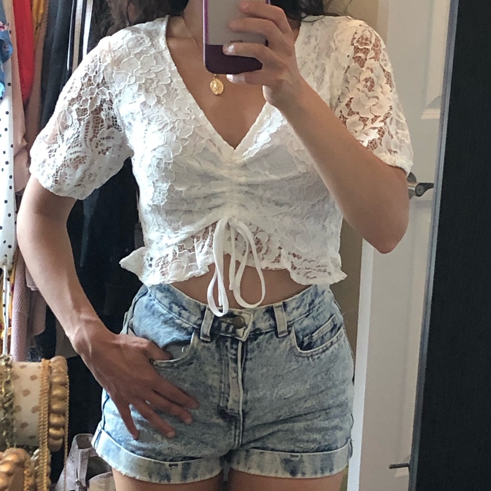 Fashion Union White lace crop top
